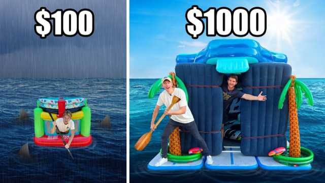 Surviving on Homemade Inflatable House Boats! $100 vs $1000